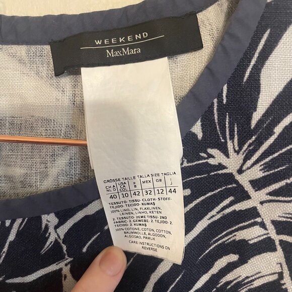MaxMara Weekend | Blue/White Linen Tropical Print Sleeveless Sundress 10 - Picture 6 of 7